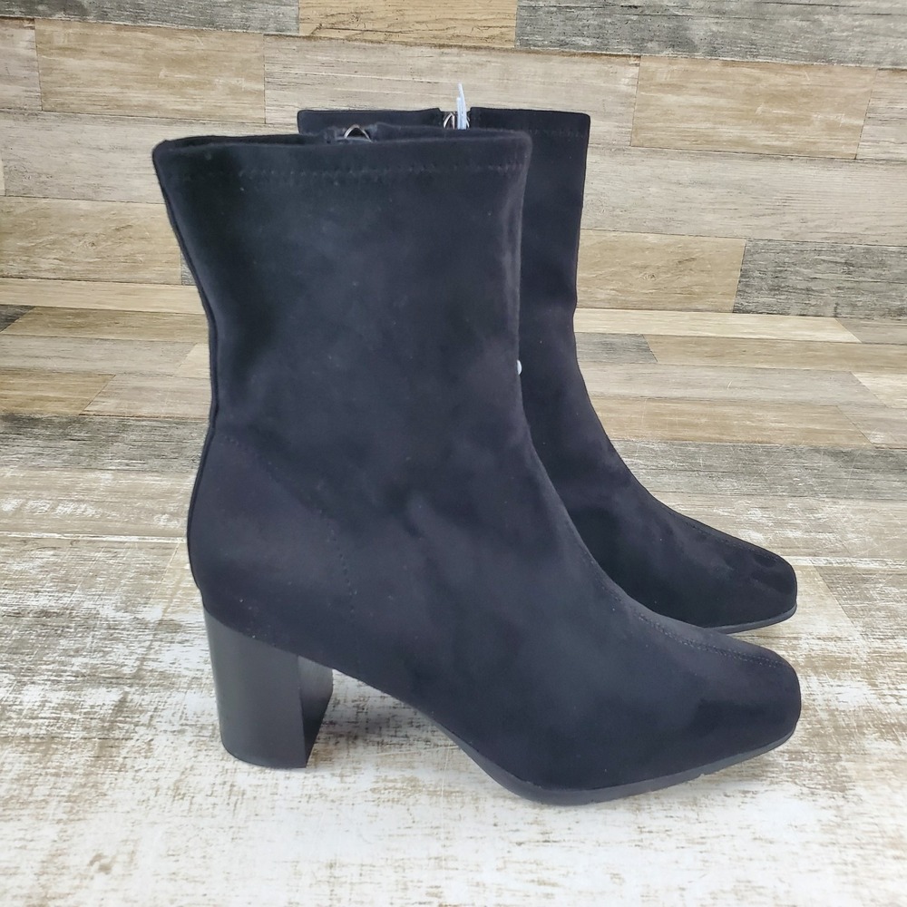 Aerosoles Miley Womens Ankle Boots Sz 9 M Black Side Zip Square Toe Block Heel